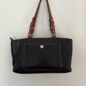 Coach Chelsea Black Pebbled Leather Satchel F10892 Cognac Handles EUC Vintage